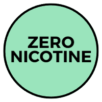 Green circular badge with black text reading Zero Nicotine for shortfill e-liquids.