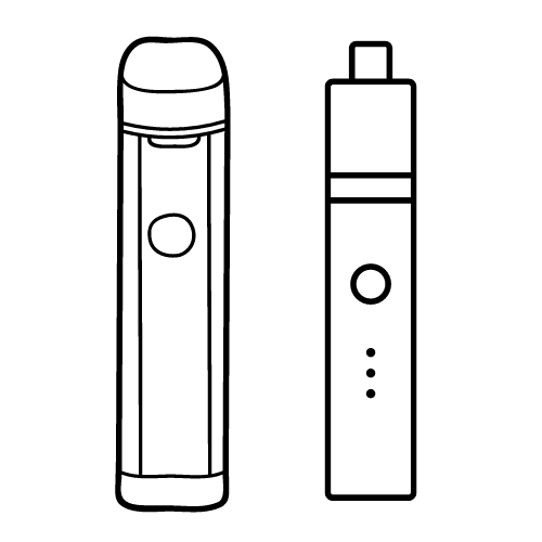 Line drawing of two different vape pen styles, suitable for use with 50/50 shortfill e-liquids.
