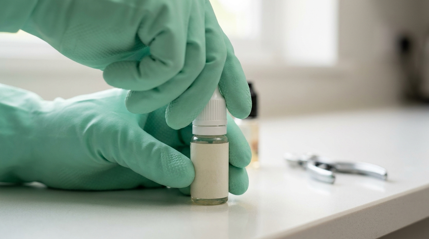 Using a textured kitchen glove for extra grip when opening an E-Liquid bottle