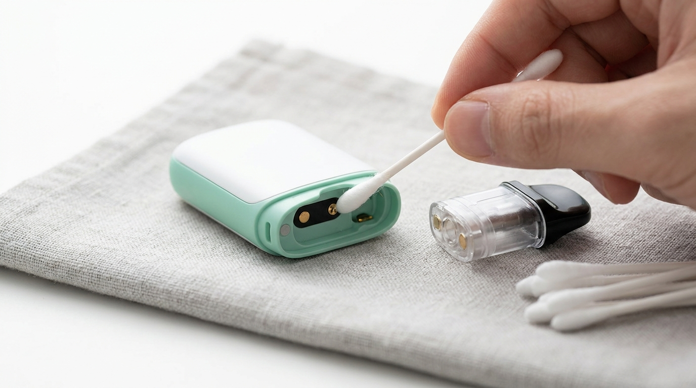 Cleaning the pod bay and connections of a vape device