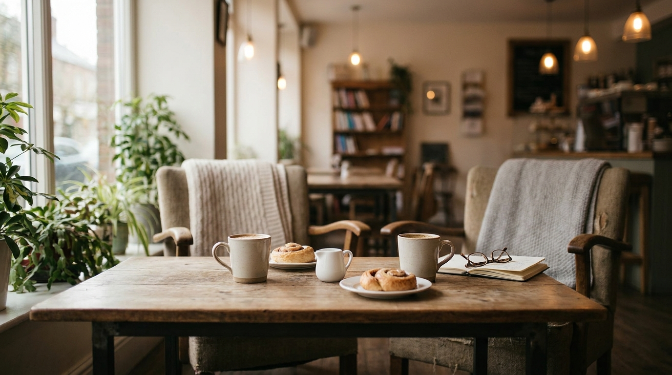 Two people in supportive conversation over coffee
