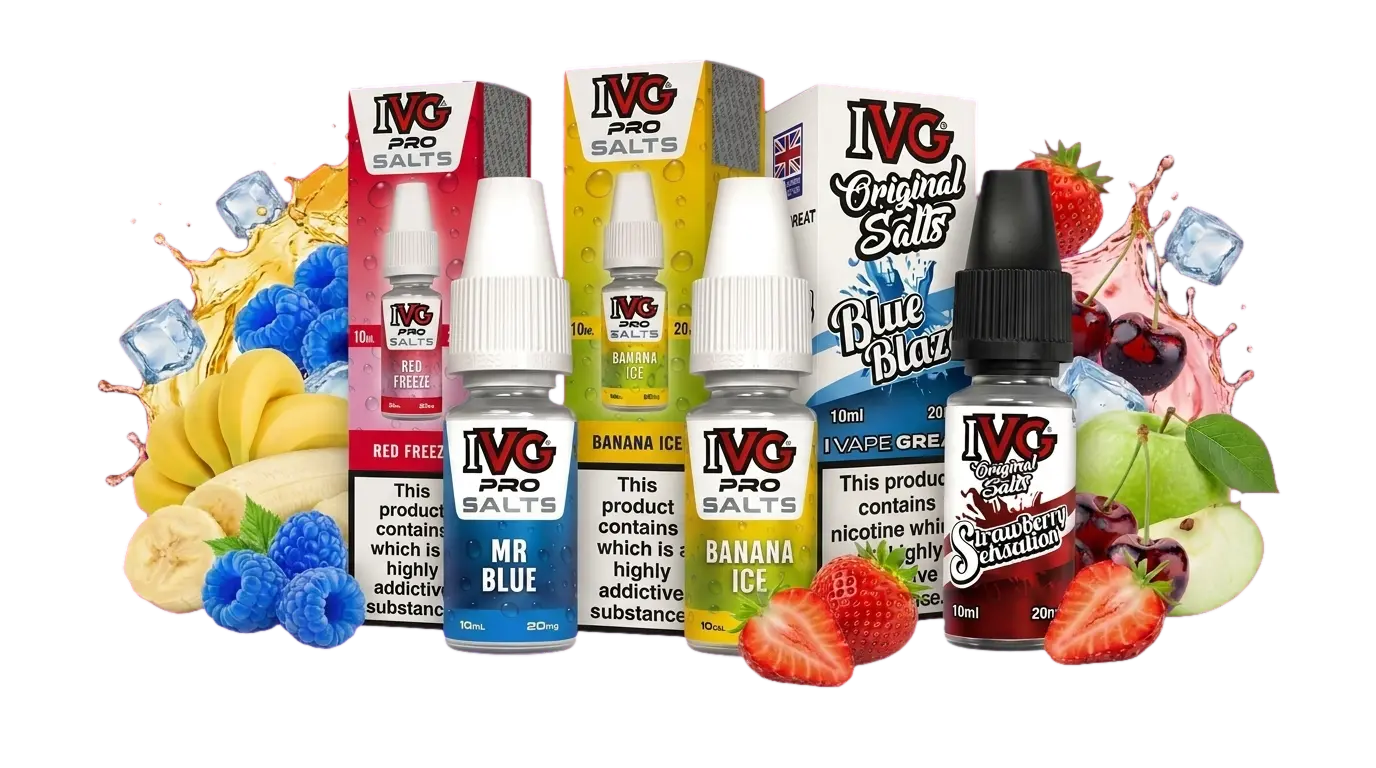 IVG Pro Salts and IVG Original Salts 10ml nic salt e-liquid bottles and boxes